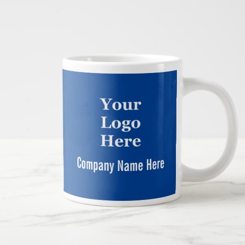 Simple Deep Blue and White Your Logo Here Template Giant Coffee Mug