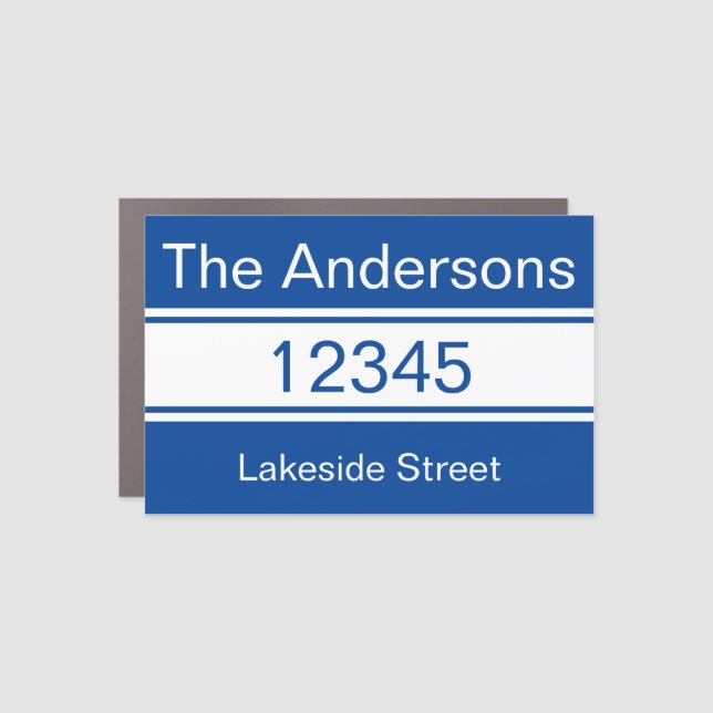 Simple Deep Blue White Name Address Mailbox Decal (Front)