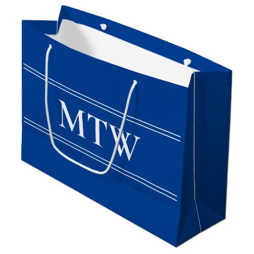Simple Deep Blue with White Monogram Large Gift Bag