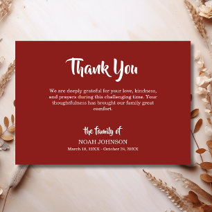 Simple Deep Burgundy Traditional Funeral Sympathy Thank You Card
