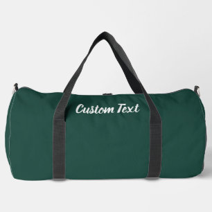 Simple Deep Green and White Script Cursive Text Duffle Bag