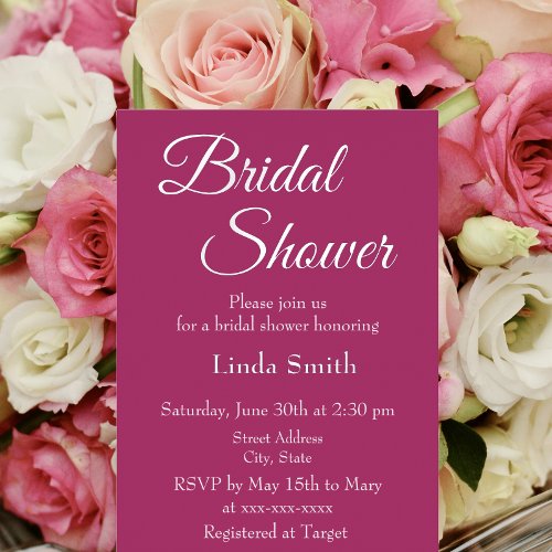 Simple Deep Pink Bridal Shower Foil Invitation