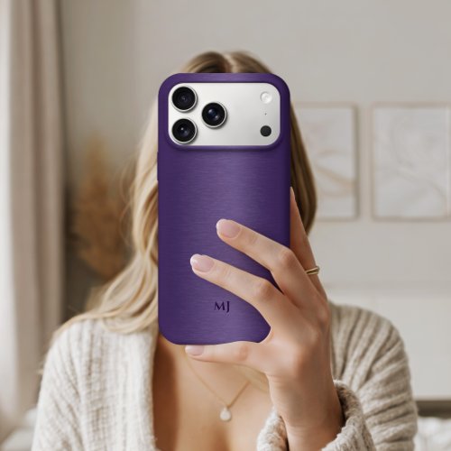 Simple Deep Purple Background Texture Monogram iPhone 17 Pro Case