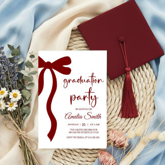 Simple Deep Red Bow graduation party invitation