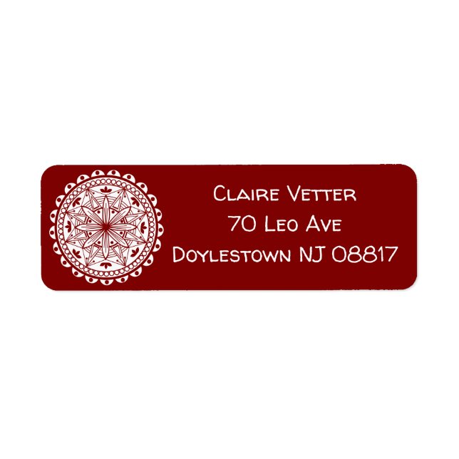 Simple Deep Red Mandala Label (Front)