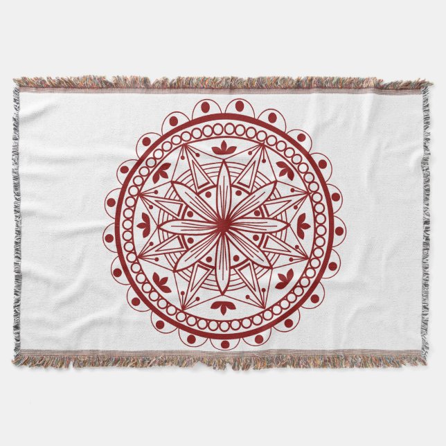 Simple Deep Red Mandala Throw Blanket (Front)