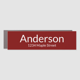 Simple Deep Red White Mailbox Name Street Address Car Magnet