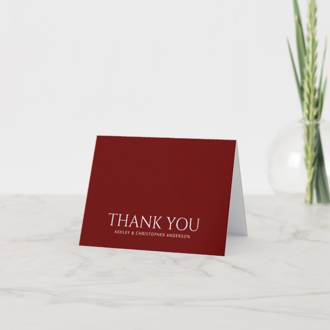 Simple Deep Ruby Red Thank You Card (Front)