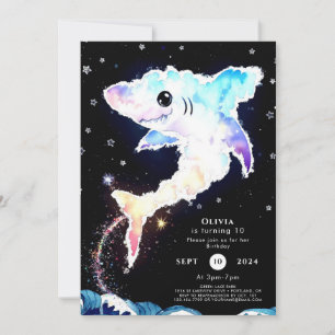 Simple Deepsea Blue Shark Birthday Invitation