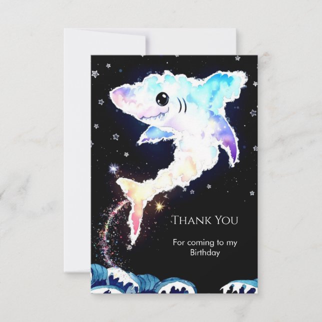 Simple Deepsea Blue Shark Birthday Thank You Card (Front)