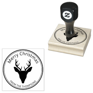 Simple Deer Head Silhouette - Merry Christmas Rubber Stamp