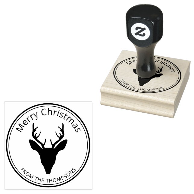 Simple Deer Head Silhouette - Merry Christmas Rubber Stamp (Stamped)
