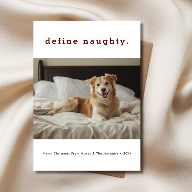Simple Define Naughty Funny Christmas Dog Photo Holiday Card (Creator Uploaded)