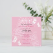 Simple Delicate Butterfly Pink Baby Shower Party Invitation (Standing Front)