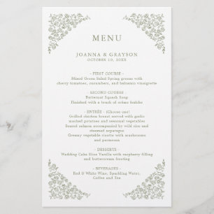 Simple Delicate Floral Sage Green Wedding Menu