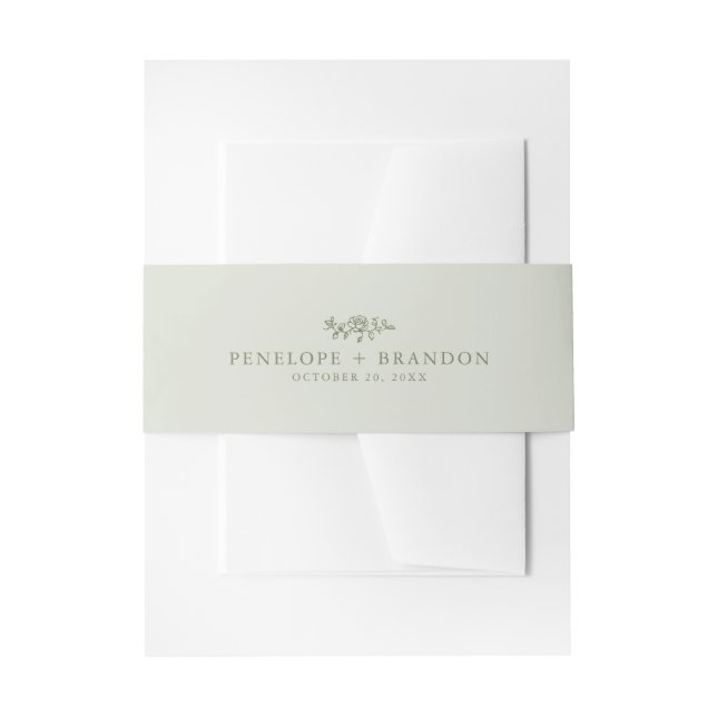 Simple Delicate Floral Timeless Sage Green Wedding Invitation Belly Band (Front Example)