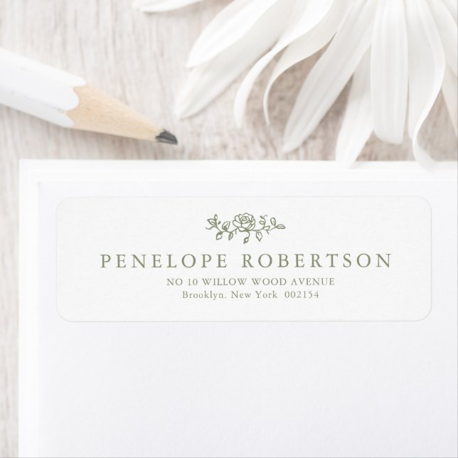 Simple Delicate Floral Timeless Sage Green Wedding Label (Insitu)