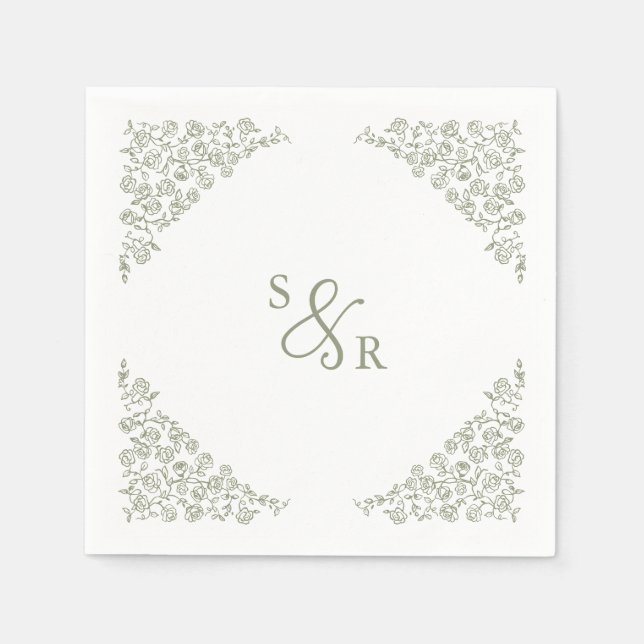 Simple Delicate Floral Timeless Sage Green Wedding Napkins (Front)