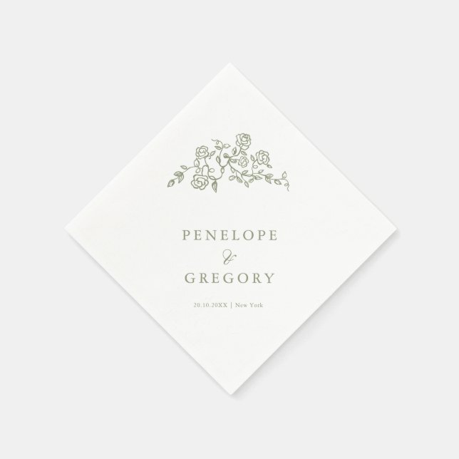 Simple Delicate Floral Timeless Sage Green Wedding Napkins (Corner)