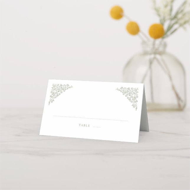Simple Delicate Floral Timeless Sage Green Wedding Place Card (Front)