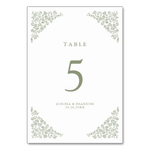 Simple Delicate Floral Timeless Sage Green Wedding Table Number