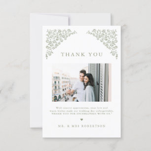 Simple Delicate Floral Timeless Sage Green Wedding Thank You Card
