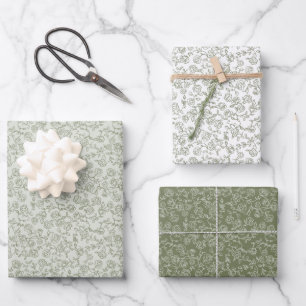 Simple Delicate Floral Timeless Sage Green Wedding Wrapping Paper Sheets