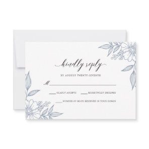 Simple Delicate Floral Wedding Blue RSVP Card