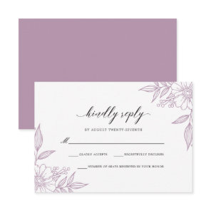 Simple Delicate Floral Wedding Lavender RSVP Card