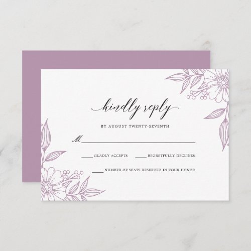 Simple Delicate Floral Wedding Lavender RSVP Card