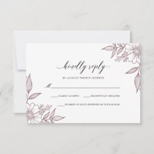 Simple Delicate Floral Wedding Mauve RSVP Card