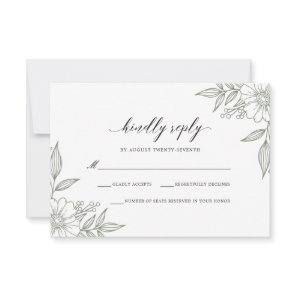 Simple Delicate Floral Wedding Sage RSVP Card