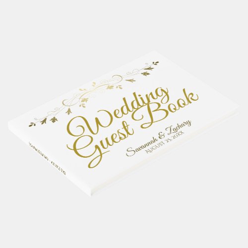 Simple Delicate Gold Border on White Wedding Guest Book