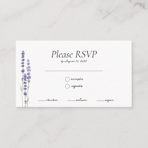 Simple Delicate Lavender Meal Choice Wedding RSVP Enclosure Card