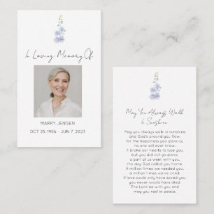 Simple Delphinium Photo Funeral Prayer Card