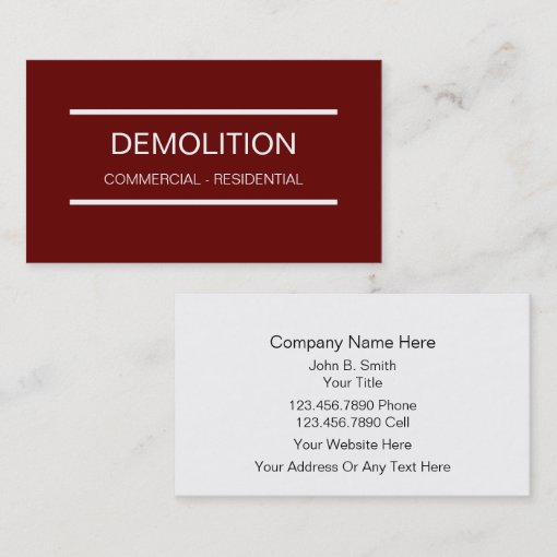 Simple Demolition Business Cards Zazzle