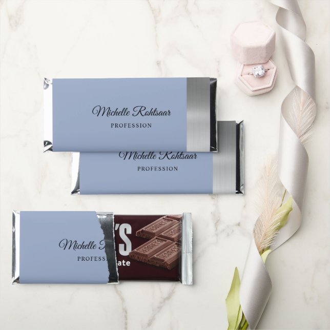 Simple Denim Blue Metallic Hershey Bar Favors (Front)