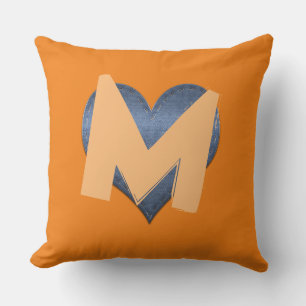 Simple Denim Heart Funny Custom Monogram Throw Pillow