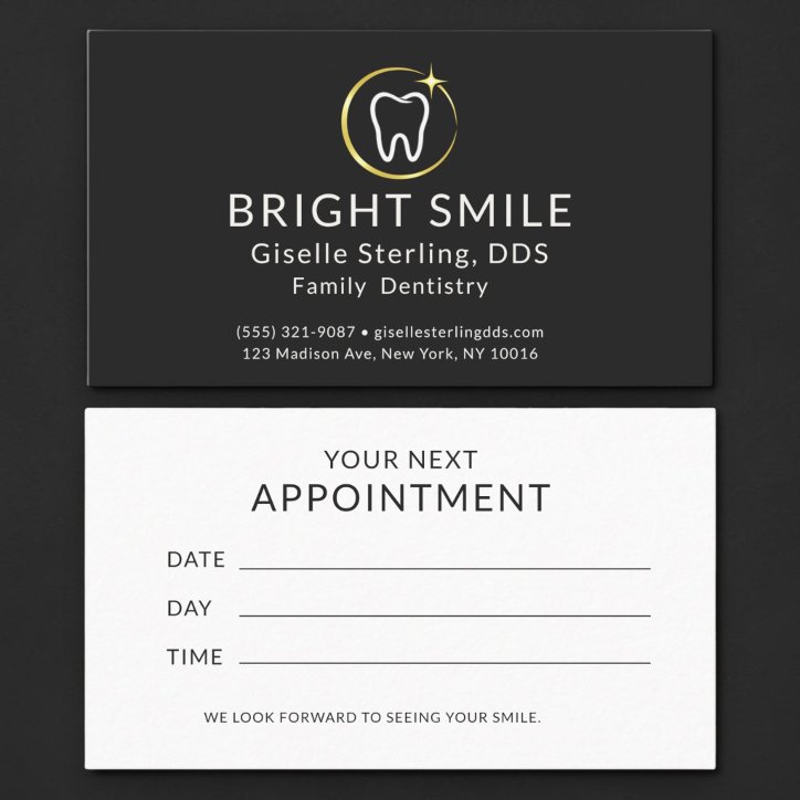 Simple Dentist Black Gold Dental Appointment Business Card