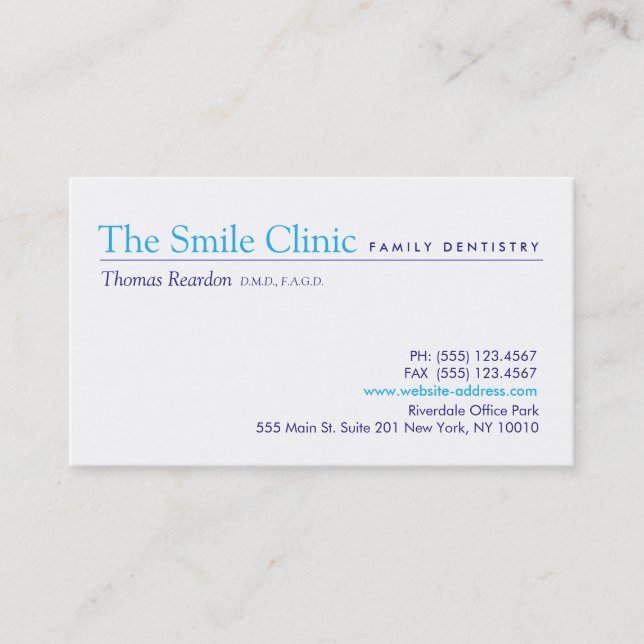Simple Dentist Family Dentistry White Business Card (Front)