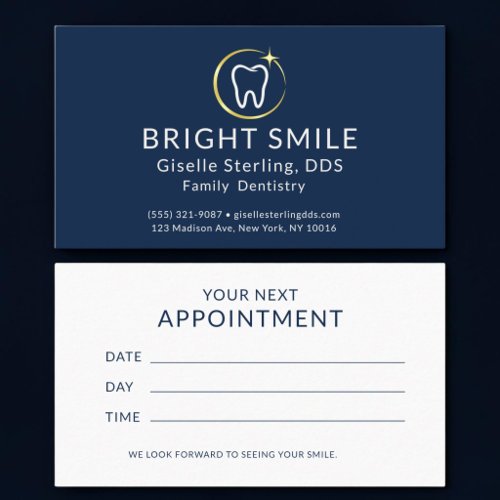 Simple Dentist Navy Blue Gold Dental Appointment Card