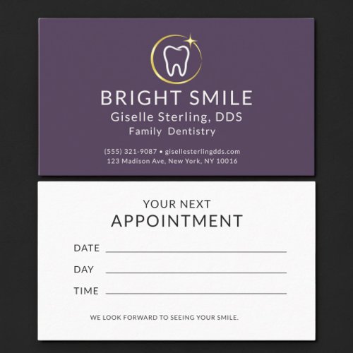 Simple Dentist Purple Gold Dental Appointment Card