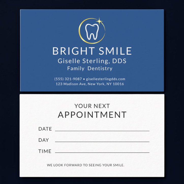 Simple Dentist Royal Blue Gold Dental Appointment Business Card