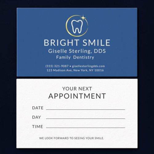 Simple Dentist Royal Blue Gold Dental Appointment Card
