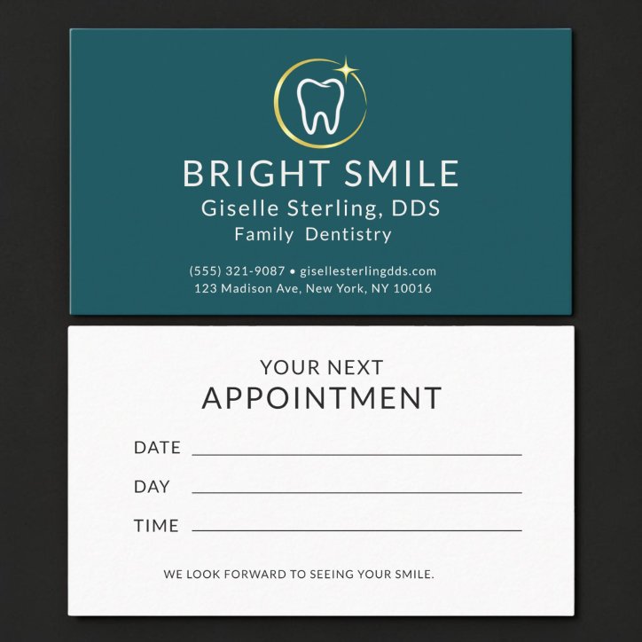Simple Dentist Turquoise Gold Dental Appointment Business Card