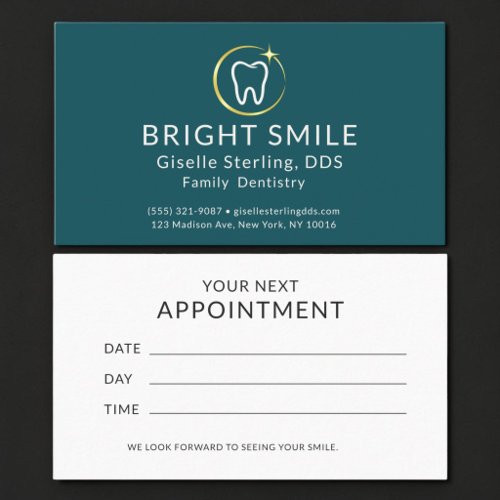 Simple Dentist Turquoise Gold Dental Appointment Card