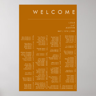 Simple Desert Burnt Orange Alphabetical Seating Poster
