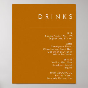 Simple Desert Burnt Orange Drinks Menu Sign