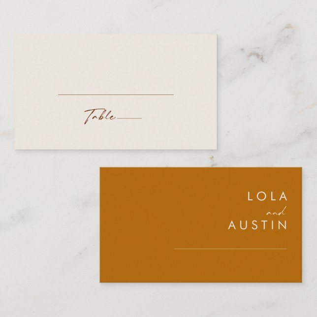 Simple Desert | Burnt Orange Flat Wedding Place Card (Front/Back)