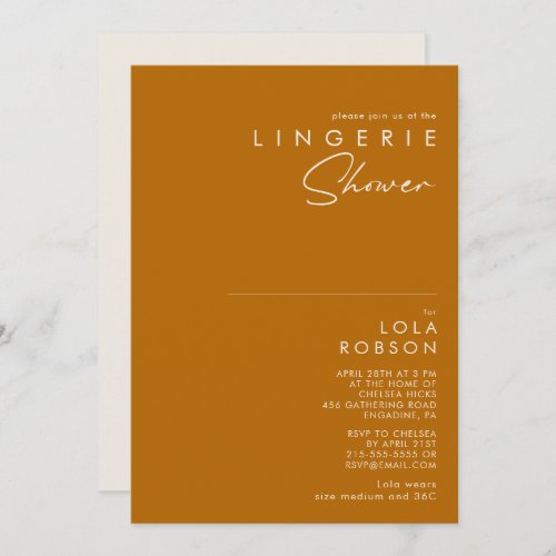 Simple Desert  Burnt Orange Lingerie Shower Invitation